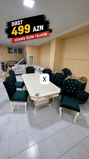 Yemək otağı dəsti – 499 AZN - Dəst tərkibi: 1 ədəd masa + 6 ədəd stul
