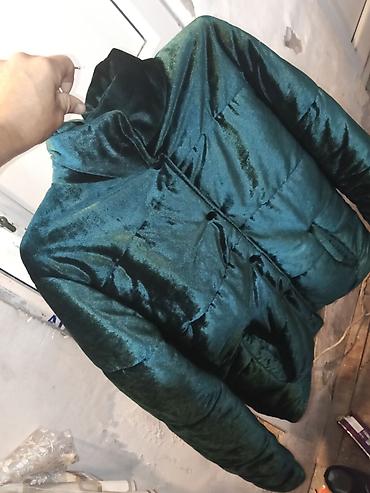deri kurtka: Tünd yaşıl rəngli qadın qısa billur jaket - Material: parıltılı — 4