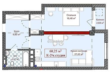 gala group: 2 комнаты, 61 м², Ала-Арча ТРЦ Элитка, 10 этаж, ПСО (под самоотделку) — 2