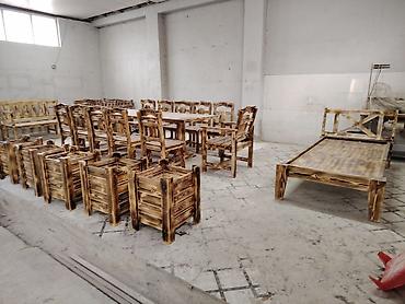 stol dəstləri: Rustik taxta yemək dəsti - Material: tam ağac (kəsilmiş taxta — 7