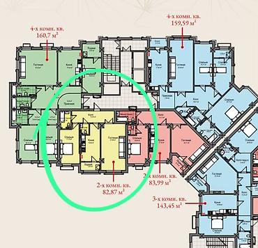 2 bedroom: 2 комнаты, 84 м², Асанбай мкр Элитка, 14 этаж, ПСО (под самоотделку) — 1