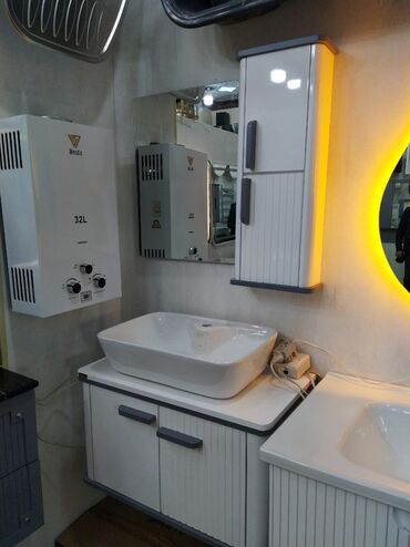 qapi mdf: Hamam mebel dəsti və su qızdırıcısı - Asma dolablı hamam mebel