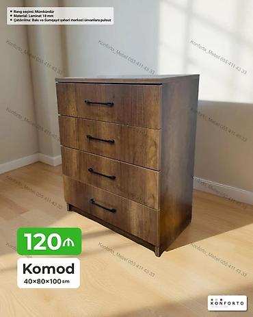 Komodlar: Komod – 40×80×100 sm - Material: 18 mm laminat - 4 geniş çekmece — 1