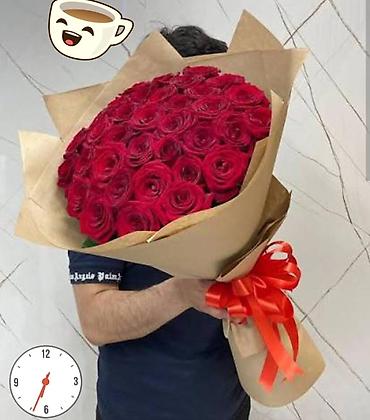 101 gul: 101 Roza🌹120₼ 60 sant - Qırmızı qızılgül buketi: sıx və həcimli — 6