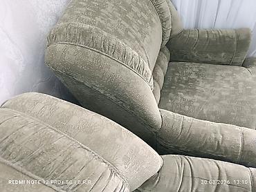 ofis kresloları ucuz: Yaşıl rəngli yumşaq mebel dəsti - Tərkibi: 3 yerlik divan + 2 ədəd — 6