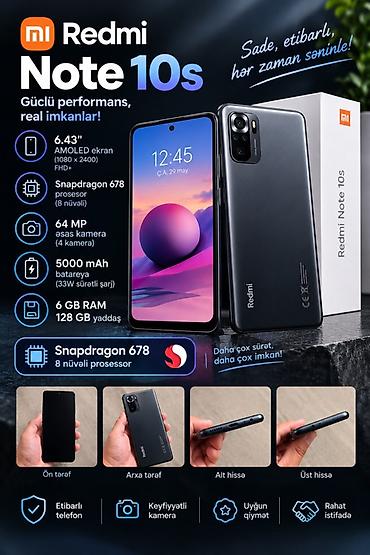 samsung note 10 plus ekran: Redmi Note 10S, 128 GB, rəng - Boz, İki sim kartlı — 1