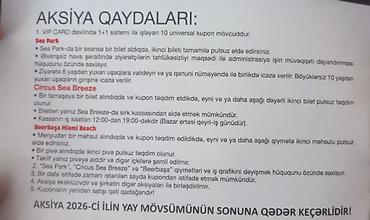 Digər idman və istirahət malları: Sea breeze"dəki sirkə bilet var 30 manat,3 ədəddir,avgustun axiruna — 2