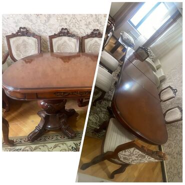 Yataq otağı dəstləri: Qonaq otağı üçün, İşlənmiş, Açılan, Oval masa, 6 stul