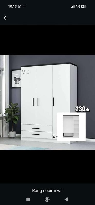 Üç qapılı geyim dolabı - Minimalist dizayn: ağ korpus, qara üst hissə