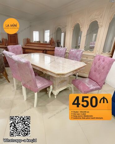 писменный стол: Qonaq otağı üçün, Açılmayan, Dördbucaq masa, 6 stul