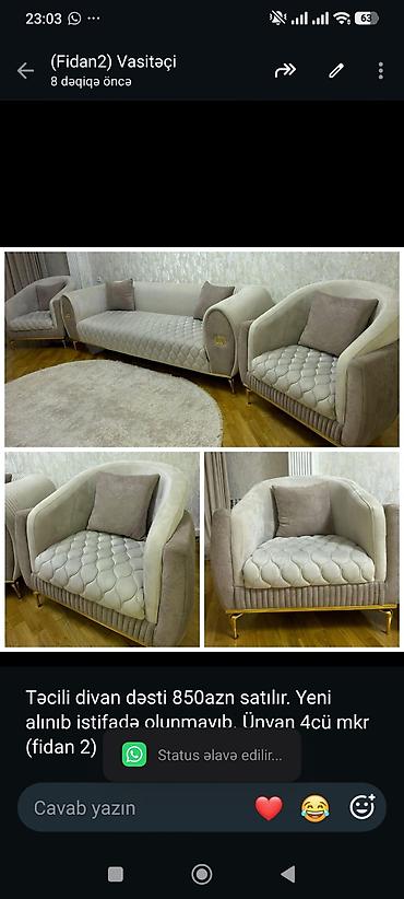 Təcili divan dəsti 850azn satılır. Yeni alınıb istifadə olunmayıb