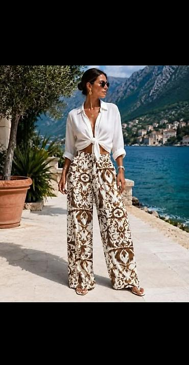 mint: Lanene sarene pantalone siroke sa pojas ma lastiz.S,M,L,XL,2XL,3XL 2 — 1