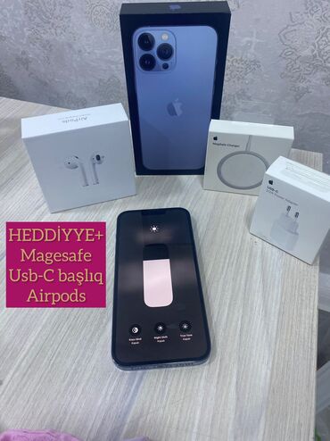 iphone 13 pro max satilir: IPhone 13 Pro Max | 128 GB Sierra Blue | Zəmanət, Simsiz şarj, Face ID