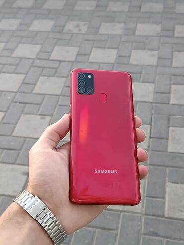 samsung i620: Samsung Galaxy A21S, 64 GB, rəng - Qırmızı, Düyməli, Barmaq izi