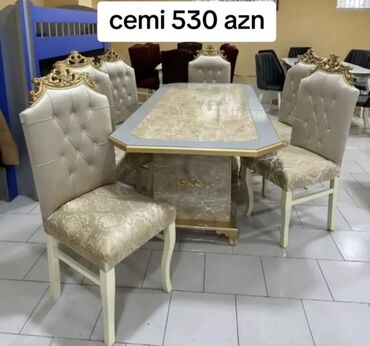 Masa və oturacaq dəstləri: Qonaq otağı üçün, Yeni, Açılmayan, Dördbucaq masa, 6 stul