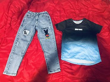 Uşaq geyim dəsti - Cins şalvar: açıq mavi yuyulmuş denim, elastik