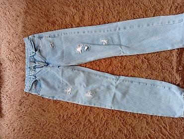 cins walvar: Açıq mavi rəngdə cins şalvar - Model: straight/relaxed fit, yüksək — 1