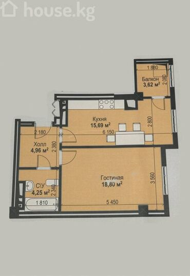 хочу квартиру от кут: 1 комната, 47 м², 6 этаж, ПСО (под самоотделку)