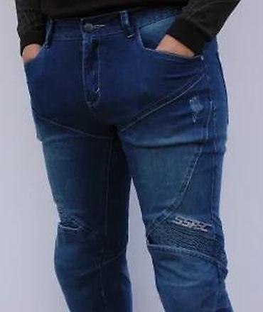 Farmerke: Muške jeans pantalone – biker/karirano šivenje - Model: slim/straight — 20