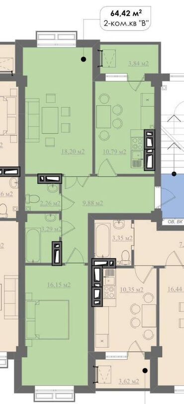 недостроенные дома в бишкеке: 2 комнаты, 64 м², Элитка, 10 этаж, ПСО (под самоотделку)
