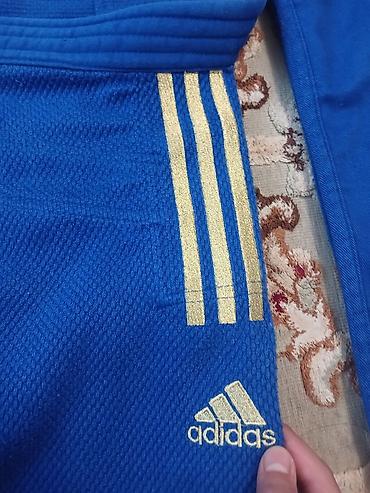 judo: Кимоно для дзюдо Adidas (синее), комплект куртка + штаны. - Размер — 3