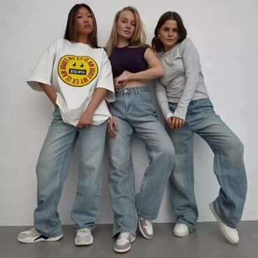 джинсы и пиджак для женщин: Палаццо, Китай, Высокая талия