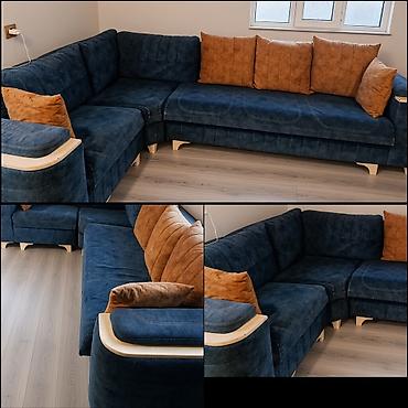Uqul divan – künc model - Rəng: tünd göy korpus, qəhvəyi dekor