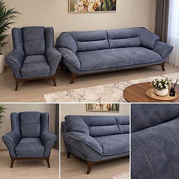 Skandinaviya üslubunda yumşaq mebel dəsti – 3 nəfərlik divan və
