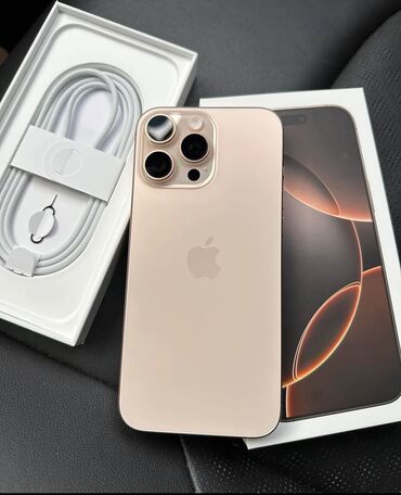 Apple iPhone: IPhone 16 Pro Max, Новый, 512 ГБ, Desert Titanium, Зарядное устройство, Коробка, 100 %