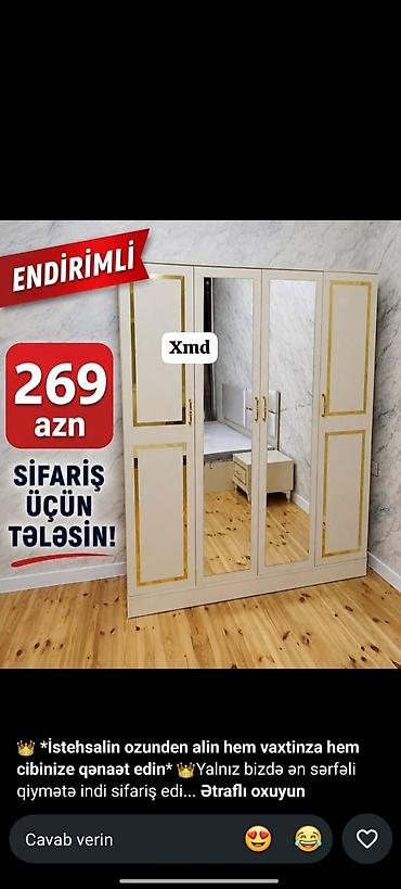 Yeni, 4 qapılı, Güzgülü, Ağ, Açılan, Düz dolab