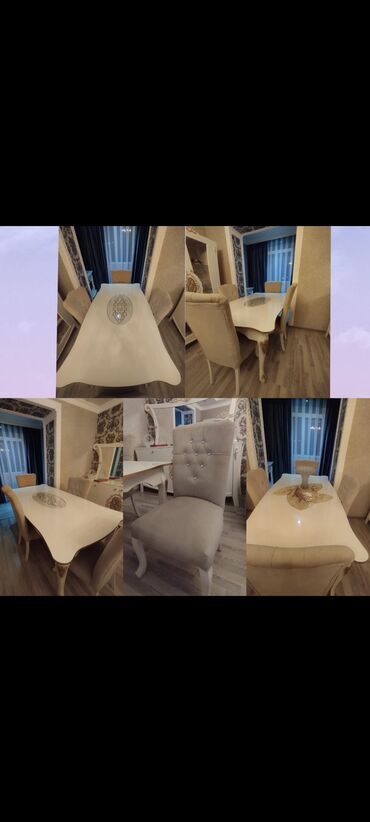 işlenmiş stol stullar: Qonaq otağı üçün, İşlənmiş, Açılmayan, Dördbucaq masa, 6 stul, Azərbaycan