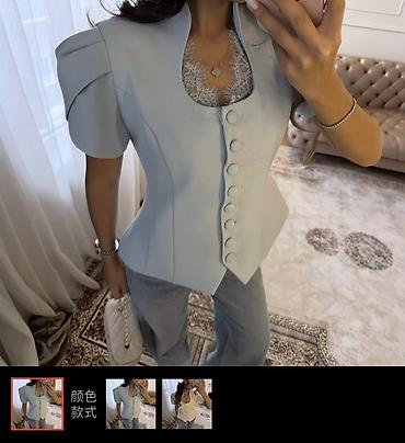 джинсы голубые: Женская блуза-жакет в стиле New Look - Цвет: нежно-голубой. - Силуэт — 1