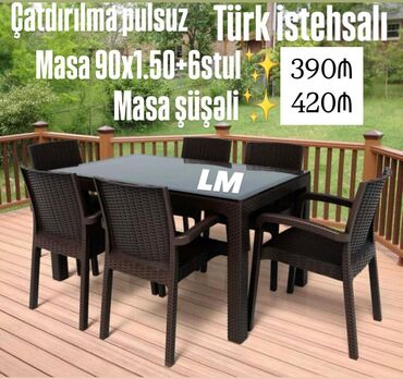Yelləncəklər: Yeni, Dördbucaq masa, 6 stul, Açılmayan, Stullar ilə, Plastik