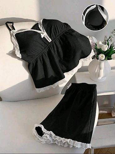 Ночнушки: Qadın pijama dəsti – 2 parça - Rəng: qara, ağ krujeva detalları ilə - at lalafo.az — 1 Ночнушки: Qadın pijama dəsti – 2 parça - Rəng: qara, ağ krujeva detalları ilə - — 1