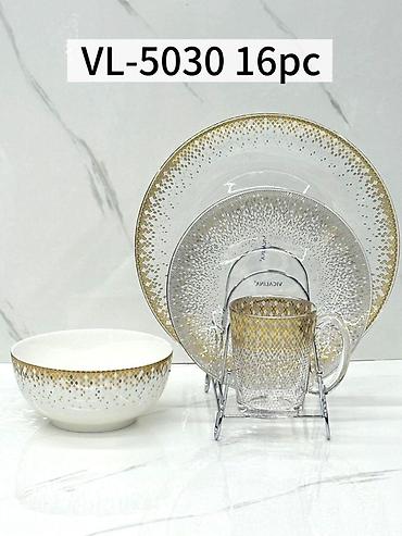 вд 306: Набор посуды VL-5030, 16 предметов. Элегантный сервиз с прозрачным — 1