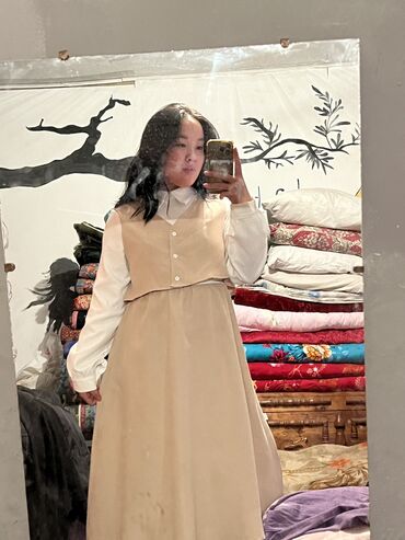 корейские платье: Күнүмдүк көйнөк, Күз-жаз, Орто модель, XL (EU 42), 2XL (EU 44)