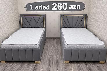 Tək nəfərlik çarpayı – 1 ədəd 260 AZN - Rəng: boz (qızılı dekor