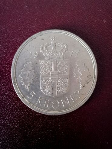 srebro: 5 kroner Margrethe 2 Danmarks Dronning 1977 kolekcionarski novac