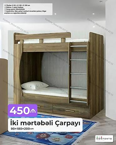 İki mərtəbəli çarpayı – 90×180×200 sm - Ölçülər: D 90 × H 180 × E 200