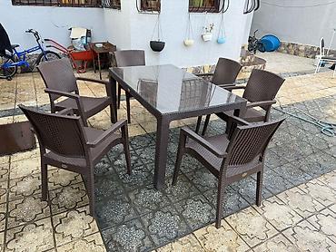 Bağ, çöl masa və oturacaq dəstləri: Yeni, Dördbucaq masa, 6 stul, Açılan, Stullar ilə, Plastik, Türkiyə — 8