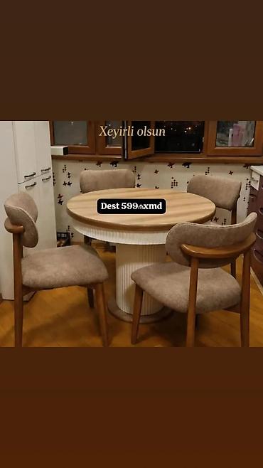 Dairəvi yemək masası və 4 ədəd stul dəsti - Masanın forması: dairəvi