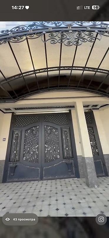 трек потолок: Кованые ворота с навесом и калиткой - Материал: сталь, художественная — 2