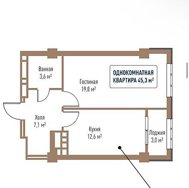 Продажа квартир: 1 комната, 45 м², Технопарк Элитка, 7 этаж, ПСО (под самоотделку) — 2