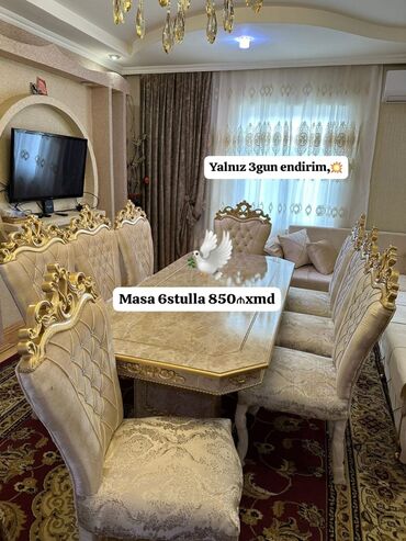 деревянные столы стулья: Для гостиной, Новый, Прямоугольный стол, 6 стульев