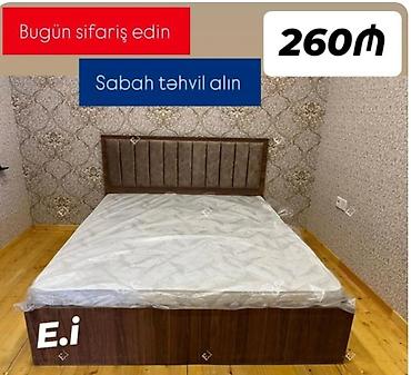 Taxta korpuslu ikinəfərlik çarpayı – başlıq hissəsi yumşaq süet/parça