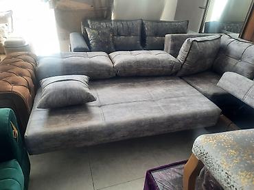 ucuz divanlar: Künc divan, açılıb yataq formasına düşən funksional modeldir. Dizaynı — 4