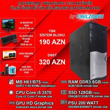 Masaüstü kompüterlər və iş stansiyaları: Sistem Bloku "Qori DDR3 1155 H61/Core i5 3570/8GB Ram/256GB SSD" Ofis