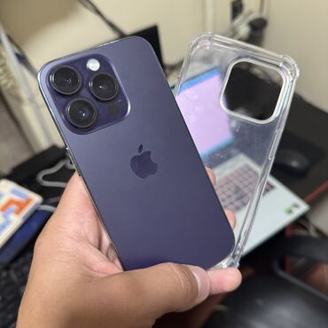 купить цветные принтеры: IPhone 14 Pro, Колдонулган, 128 ГБ, Deep Purple, Заряддоочу түзүлүш, Коргоочу айнек, Каптама, Бөлүп төлөө менен, 84 %