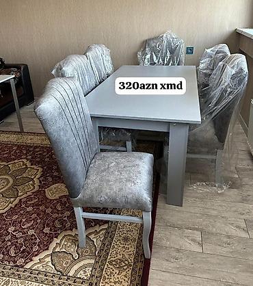 televizor alti divarda: Yemək otağı üçün masa-stul dəsti - Komplekt: 1 masa + 6 stul - Rəng — 3