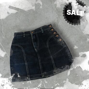 Футболки: Qısa cins ətək - Material: qalın denim (tünd göy yuyulma) - Kəsim